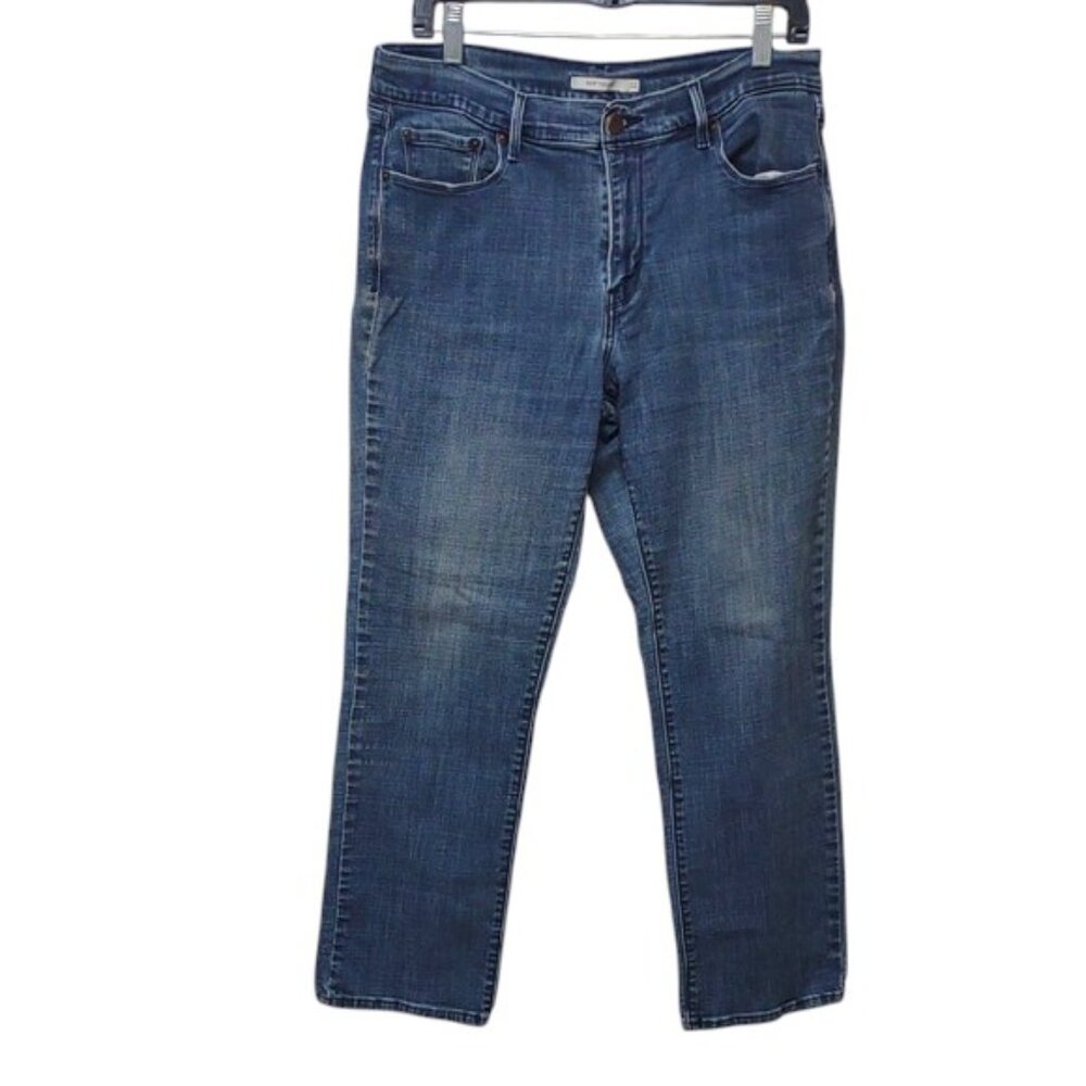 Levi's 505 Straight Leg Stretch Distressed Faded Soft Cozy Blue Jeans Size 32